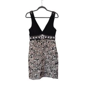 Sue Wong Nocturne Beaded 3D Rosette Party Cocktail Silk Blend Mini Dress Size XS